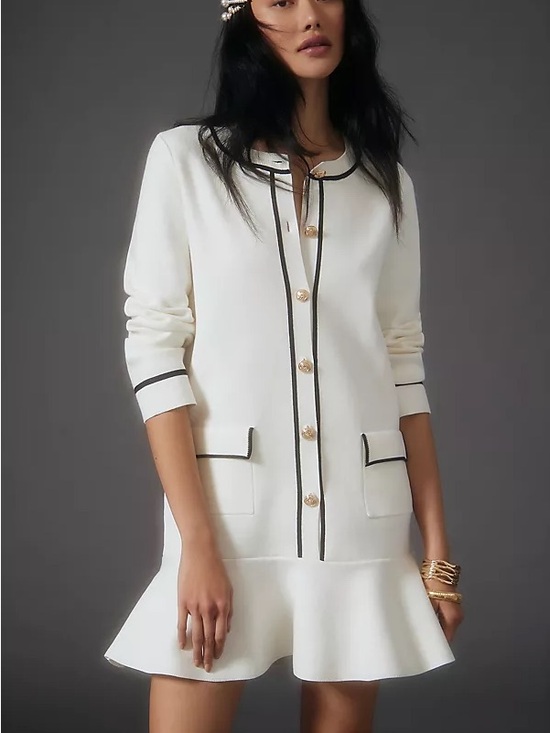 Anthropologie Dresses & Skirts - Anthropologie - Endless Rose - white black trim knit sweater ruffle mini dress